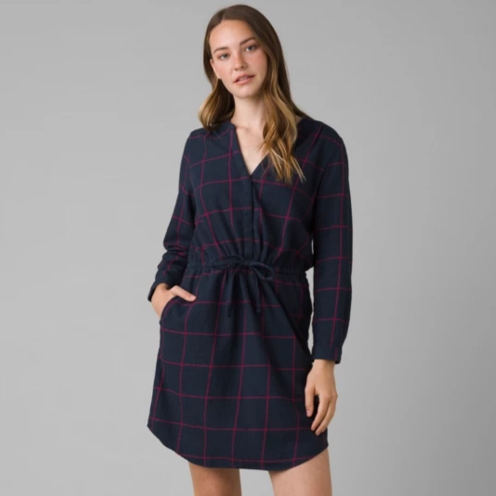 Prana Navy and Pink Plaid Dress